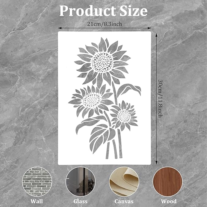 Large Sunflower Stencils for Painting - 11.8x8.3 Inch Flower Stencils for Painting on Walls, Flower Stencil Versatile and Reusable for Crafts, Home Decor, DIY Projects
