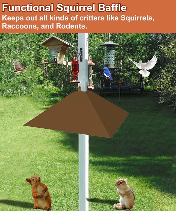 Metal Squirrel Baffle for 4x4 Post, Outside Wooden Pole Mount Squirrel Guards for Bird Feeders, 17 Inch Squirrels Deterrents Stopper to Deter Racoons, Brown, 1pcs