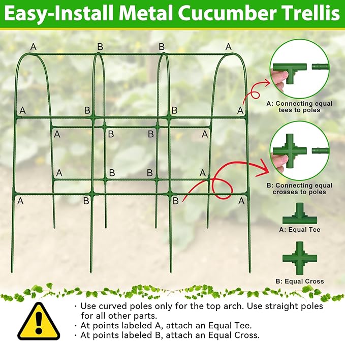Garden Cucumber Trellis for Climbing Plants Outdoor- 50x48 Inch U-Shaped Cucumber Trellis for Raised Bed, Metal Arch Plant Trellis for Outdoor Vegetable Grape Pea Bean Vine Squash