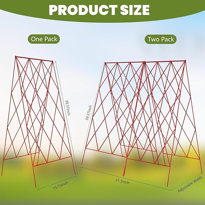 Cucumber Trellis 2 Pack, Foldable A-Frame Garden Trellis for Raised Bed Garden Grow Support with Plant Support Clips, Twist Ties, Plastic Ties, for Cucumber,Tomato, Climbing Plants and Flowers