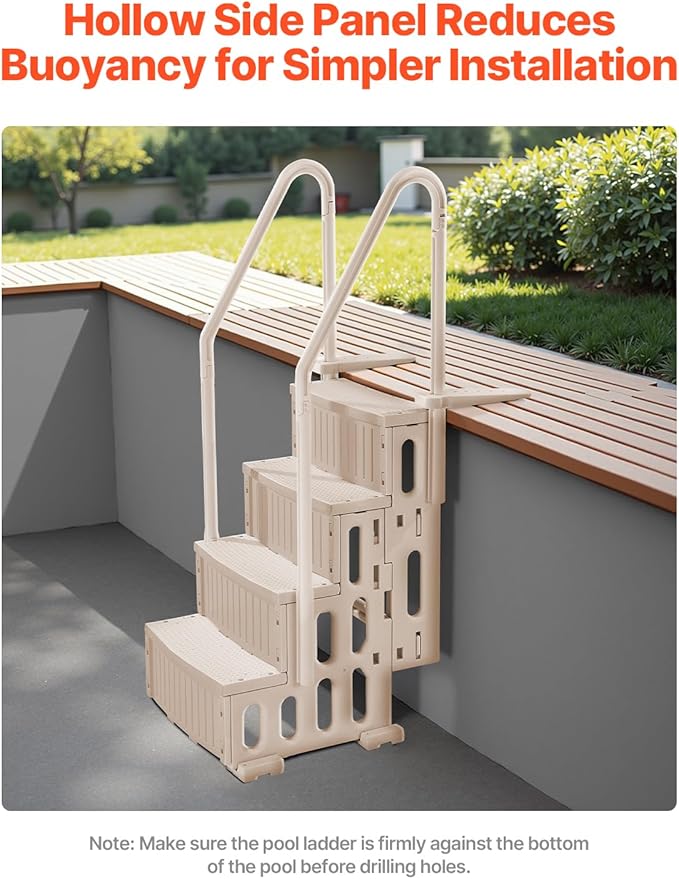 VEVOR Swimming Pool Ladder, 4-Step Double Handrails Stairs with Non-Slip Heavy Duty Steps, Max Load Capacity 400 lbs, for 48-54 in Inground & Above-Ground Pools of Any Decking Surface, Taupe