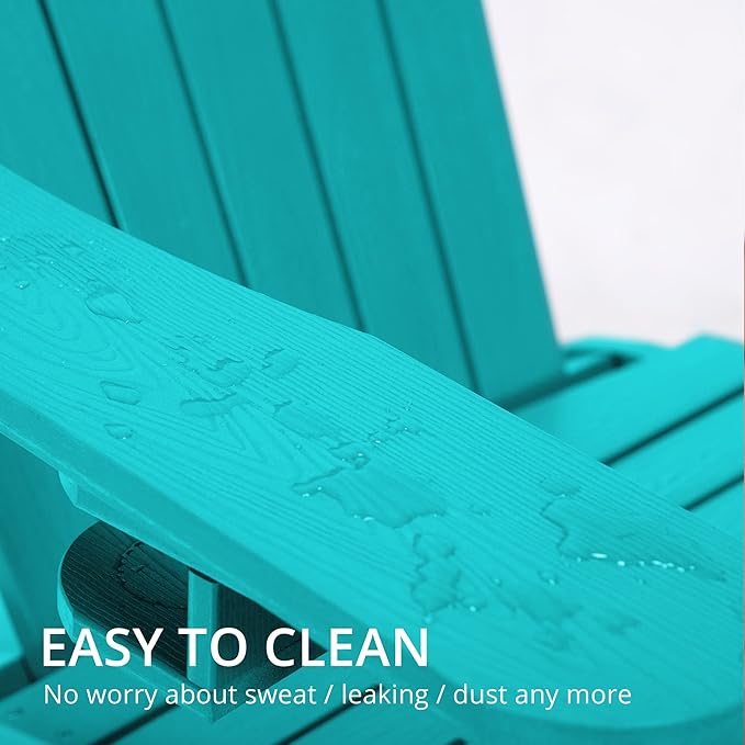 LUE BONA HDPS Adirondack Chairs, Fire Pit Outdoor Chair Weather Resistant with Cup Holder, Modern Plastic Chair Plastic for Patio, Deck, Proch, 350LBS, Aruba Blue