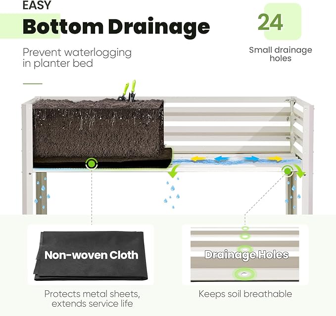 KING BIRD Large Raised Garden Bed with Netting Galvanized Elevated Planter Box with Legs 48×24×56 in for Backyard, Patio, Balcony, 400lb Capacity, Beige