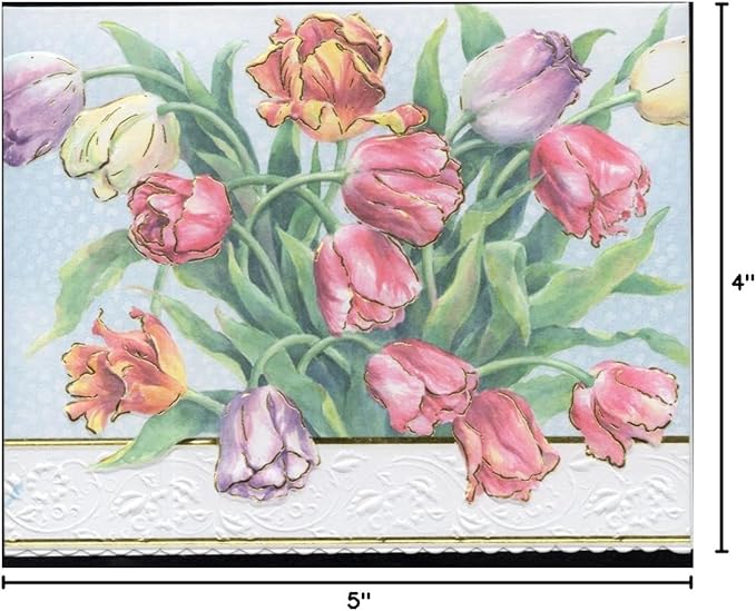 Poster Foundry Set of 3 - Tulips Boxed Note Cards by Carol Wilson. 10 embossed 4x5 Die-Cut Notecards and Matching Envelopes in Decorative Gift Box with Magnetic Flap. NCP2506