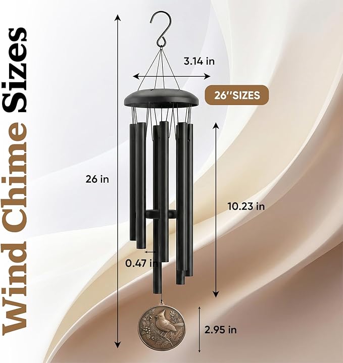 Wind Chimes for Outside – 26" Cardinal Wind Chime, Deep-Tone Tuned Aluminum, Vintage Bronze Pendant, Weather-Resistant Outdoor Garden Patio Yard Decor, Adjustable Striker, Memorial & Sympathy Gift