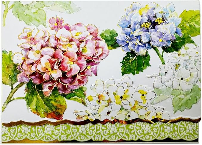 Poster Foundry Set of 3 - Classic Pink and Blue Hydrangea Boxed Note Cards by Carol Wilson. 10 embossed 4x5 Die-Cut Notecards and Matching Envelopes in Decorative Gift Box with Magnetic Flap. NCP6001