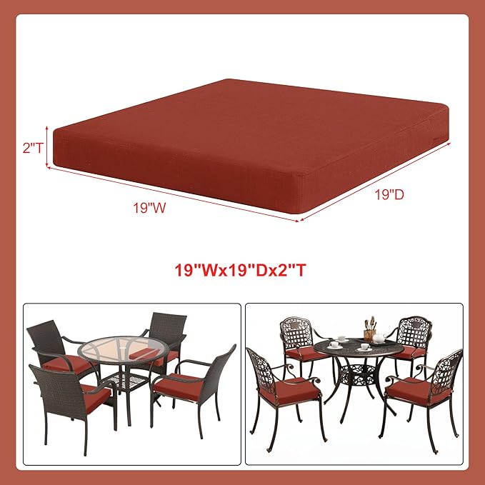 Favoyard Outdoor Chair Cushion Set of 4 Rainproof & Color Fade Resistant 19 x 19 x 2 in Square Corner Patio Furniture Cushions with Waterproof Hidden Zipper Attach Ties for Dining Table Chairs Seats