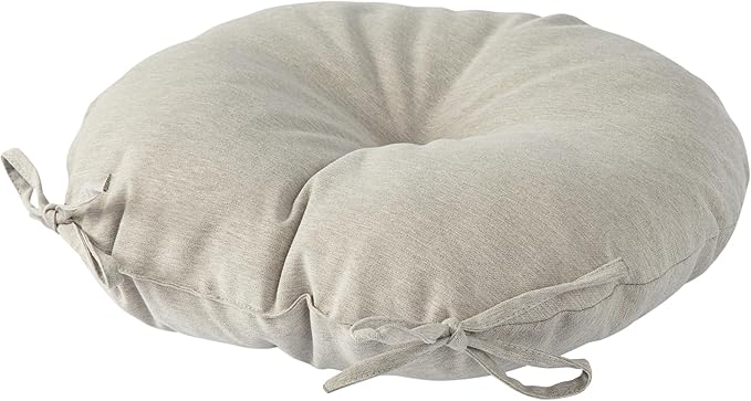 Magpie Fabrics Outdoor 15"x15"x4" Round Bistro Seat Cushions with Ties Set of 2, Tufted Waterproof Patio Floor Chair Pads for Home Garden Balcony Kitchen Office Porch, Taupe