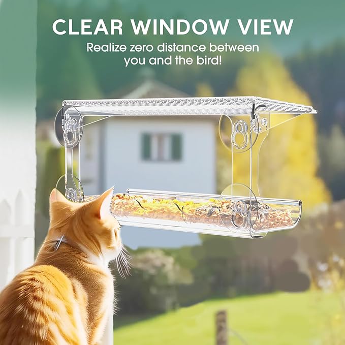 Window Bird Feeder for Outdoors, Clear Bird Feeders Window Mounted with Strong Suction Cups, Transparent Birds House Outside Wild Watching for Garden, Yard, Elderly Kids Viewing