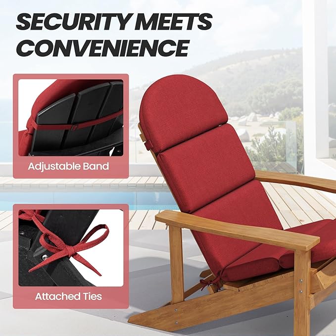 Crestlive 50x19.6 Inch Adirondack Chair Cushion Set of 2, Water Repellent, Fade Resistant, High Back Outdoor Rocking Chair Cushion for Patio, Chili