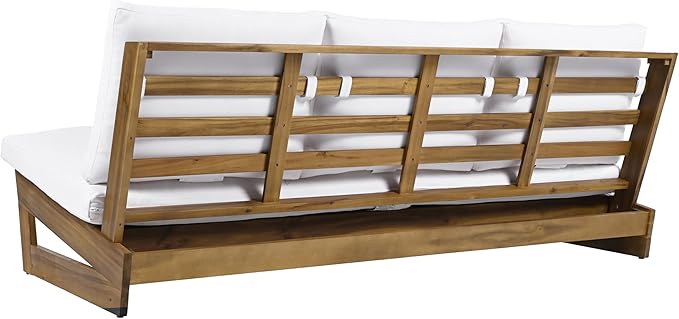 Christopher Knight Home Wicos Modern Acacia Wood Outdoor Sofa with Cushion, Wood Patio Sofa Chair Armless Design, Garden Backyard Outdoor Lounge Sofa Couch with Water-Resistant Cushion, Teak+White