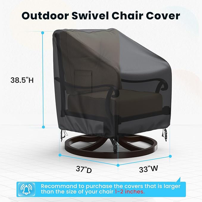 Swivel Patio Chair Covers, 2 Pack Waterproof Outdoor Rocking Chair Covers, Lawn Patio Furniture Covers, Heavy Duty Lounge Chair Cover, 33" W×37" D×38.5" H, Black
