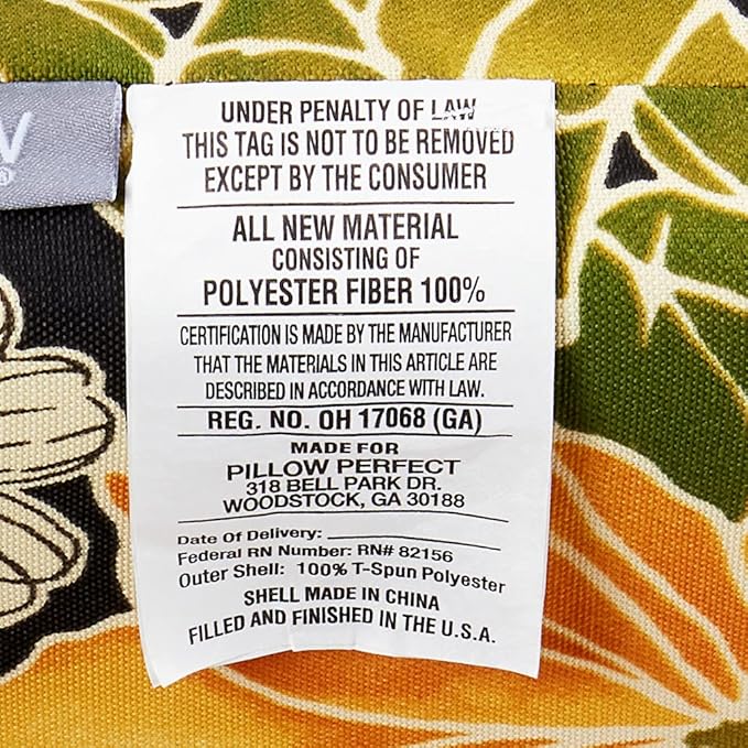 Pillow Perfect Tropic Floral Indoor/Outdoor Sofa Setee Bench Swing Cushion with Ties, Weather, and Fade Resistant, 18" x 45", Black/Green Clemens, 1 Count
