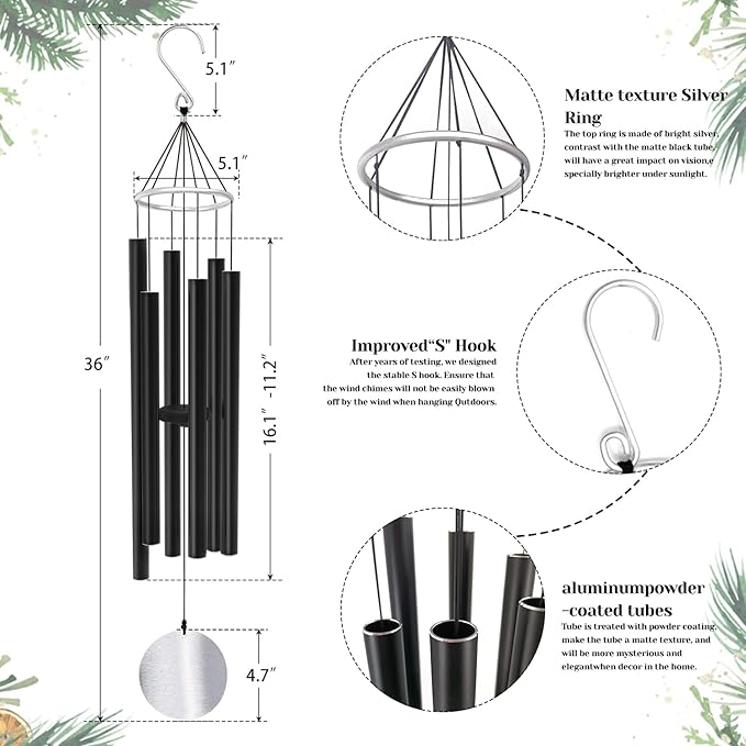 ASTARIN 36in Memorial Wind Chimes, Christmas Wind Chimes for Outdoors,Soothing Tone for Garden Hanging Decor Sympathy Gifts