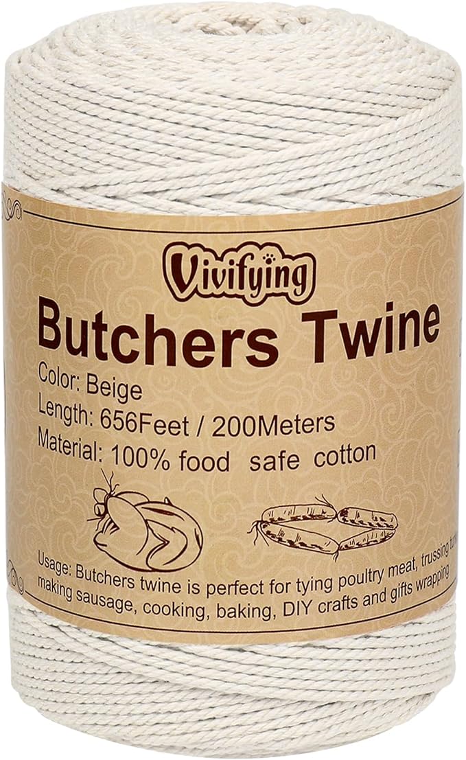 Vivifying Butchers Twine, 656 Feet 2mm Food Safe Cotton Bakers String for Tying Meat, Trussing Turkey, Making Sausage, Roasting, Cooking and Packing(Beige)
