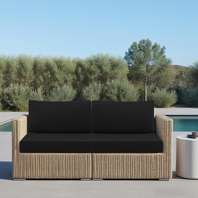 idee-home Outdoor Cushions for Patio Furniture, Outdoor Seat Cushion, Waterproof Hampton Bay Deep Seat Replacement Couch Chair Cushions for Garden Lawn Backyard Deck, 26.5 x 26.5 Black