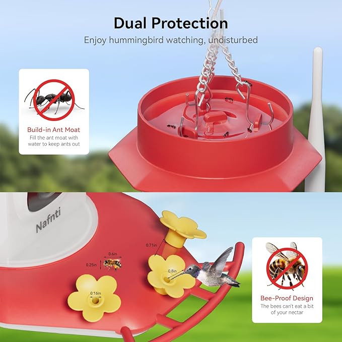 Hummingbird Feeder with Camera Solar Powered, 2K Live Stream Smart AI Bird Species Recognition, Leak-Proof & Ant-Bee Proof, IP65 Outdoor Wireless Bird Feeder