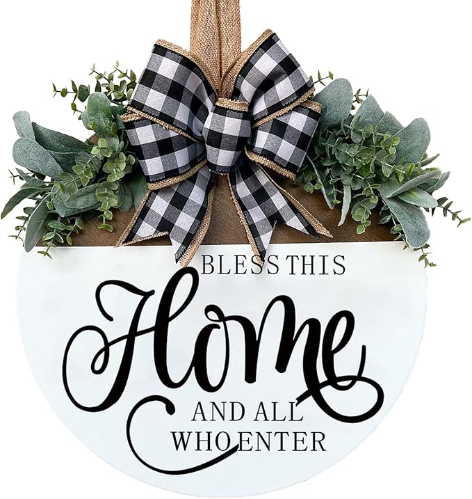 Welcome Sign for Front Door Decoration, 12" Round Wood Wreaths Hanging Welcome Sign Porch Farmhouse Decor Housewarming Gift