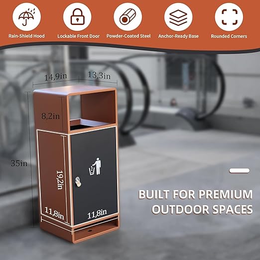 Commercial Outdoor Trash Can with Lid,Rust-Resistant Waterproof Windproof Garbage Can with Removable Inner Barrel, Lockable Stainless Steel Trash Bin for Patio Hotel Park Garden(Orange)