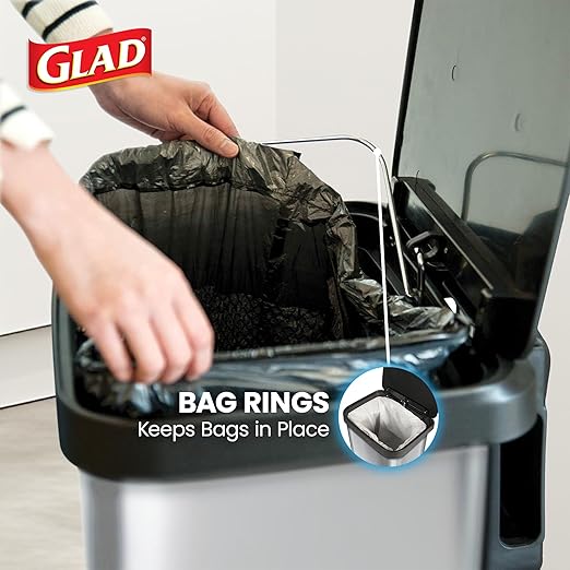 Glad 13-Gallon Stainless Steel Step Trash Can with Clorox Odor Protection, Soft Close Lid, Foot Pedal & Waste Bag Holder – Large Indoor Metal Garbage Bin for Kitchen, Home & Office Use