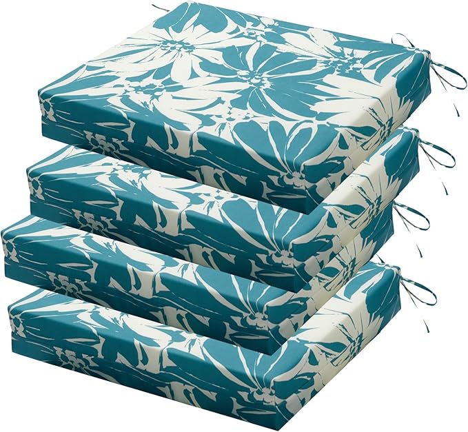 Outdoor Chair Cushions Set of 4, 18.5 x 16 Inch Patio Chair Cushions for Outdoor Furniture, Water Resistant, Non-Slip Ties(Daisy)