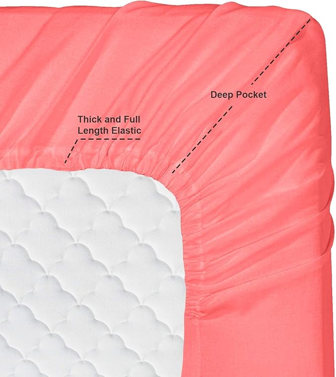 Clara Clark Deep Pocket Twin XL Fitted Sheet Fits up to 21 Inch Mattress - Super Soft Twin XL Fitted Sheet Only, Fade, Stain Resistant - Coral Pink Fitted Sheet Twin XL Size,