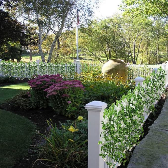 FERIAL Artificial Vines for Decoration with Flowers 2 Pcs Hanging Plants Silk Garland White Morning Glory Vine Artificial Plants Outdoors 15Feet Fake Vine Plants for Wedding Indoor Wall Fence Baskets