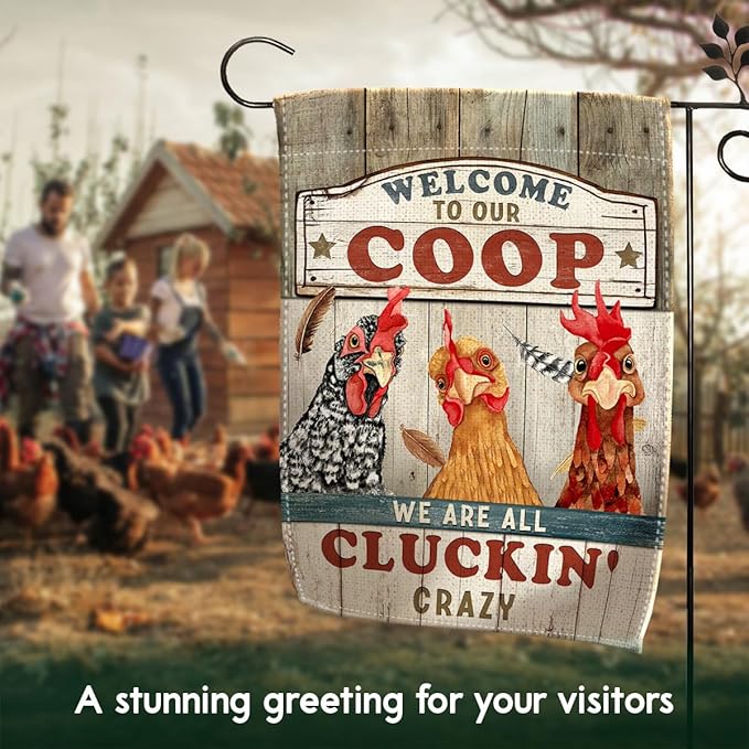 Garden Flag Christmas, Chicken Coop Yard Flag Markers, Welcome Banner for Rustic Farmhouse, Funny Chicken Gifts Sign for Women Men Farmer