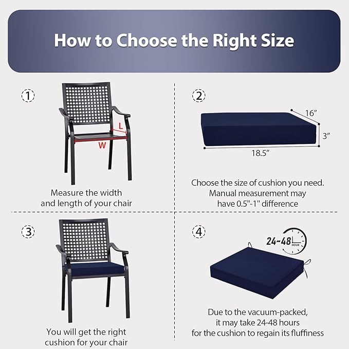 Outdoor Chair Cushion Set of 4, 18.5 x 16 Inch Patio Chair Cushions for Outdoor Furniture, Water Resistant Outdoor Patio Chair Cushions with Non-Slip Ties(Navy Blue)