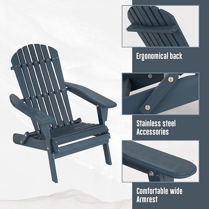 FDW Folding Adirondack Chair, All Weather Patio Chair Outdoor Fire Pit Chair for Patio Lawn Garden Backyard Deck Pool Beach