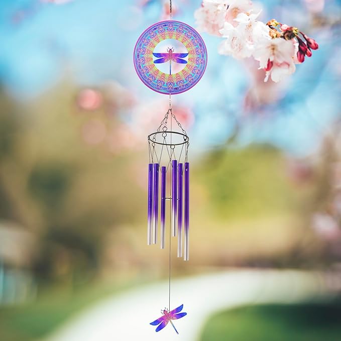 Wind Chimes with Dragonfly Wind Spinner, Gifts for Men, Women, Retirement, Teacher, Parents - Outdoor Hanging Decor Clearance for Garden, Patio, Backyard Or Porch