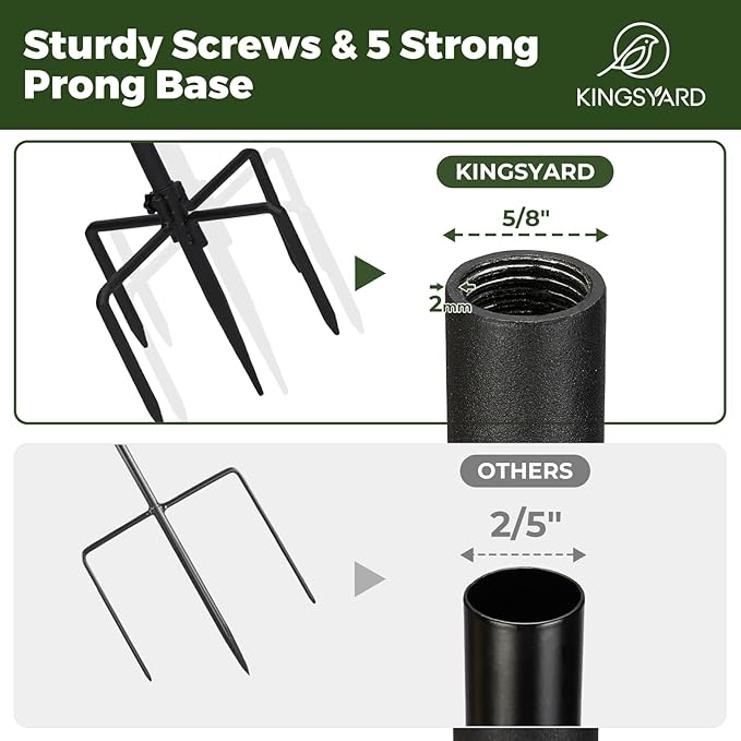 Kingsyard 2 Pack Adjustable Shepherd Hooks for Outdoor - 92" Heavy Duty Bird Feeder Pole with 5 Prong Base, Hummingbird Feeder Stand, Garden Plant, Weddings Decor, Halloween Solar Light Lanterns