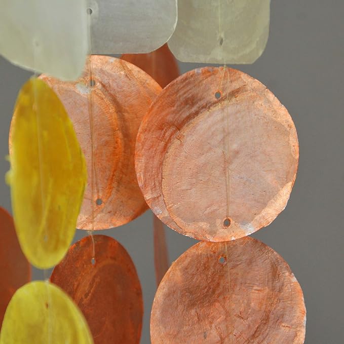 Amber, Yellow and White Capiz Shell Mini Wind Chime Garden Patio Yard
