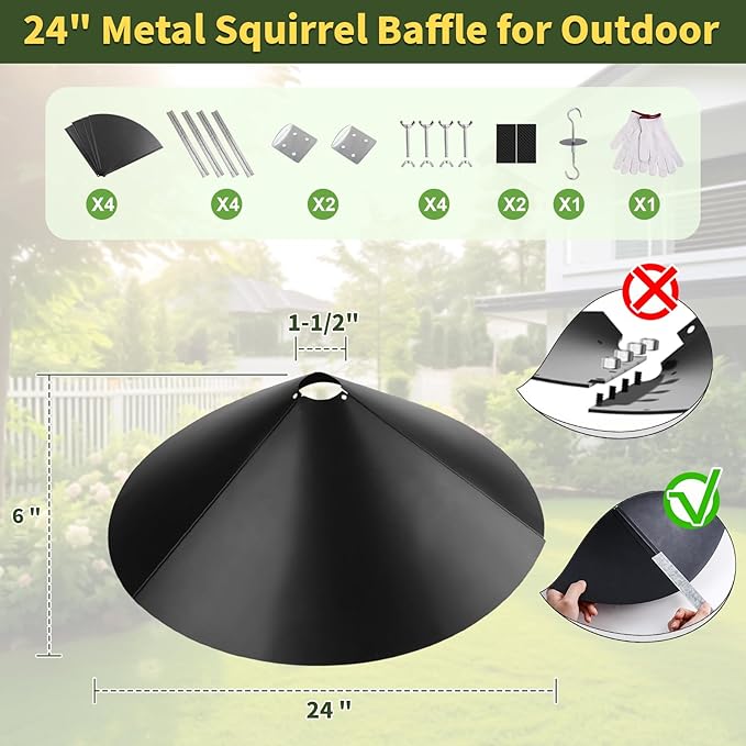 2PCS 24 Inch Metal Squirrel Baffle,Squirrel Guard for Bird Feeder Without Screws Assemble,Hanging Baffle Outdoor Protect Bird Feeders and Pole Mount from Raccoon Squirrels Rodents