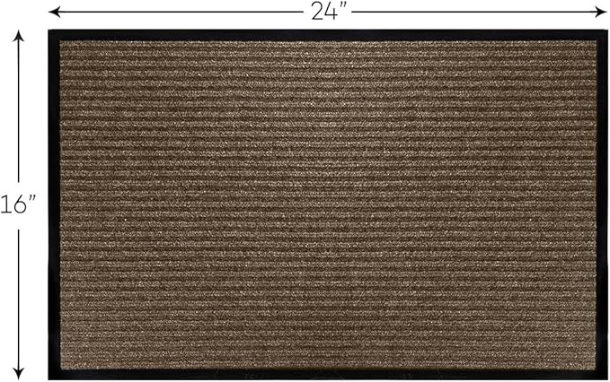 LuxUrux Striped Brown Door Mat - Heavy Duty, Indoor/Outdoor, Easy Clean, Waterproof, Low-Profile (24'' x 16'') - Ideal for Entry, Patio, Garage - Durable Solution for High Traffic Entrance Ways