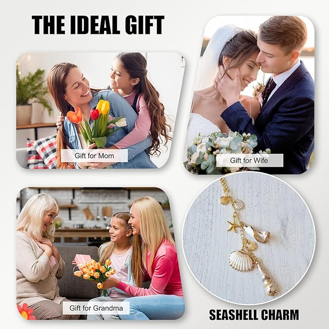 Sea Shells Car Decor,Cute Coastal Hanging Charm for Rear View Mirror, Boho Beach Themed Car Accessories,Hand-Made Starfish Conchas Aesthetic Ornament Pendant for Women