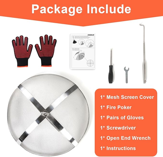 Spark Screen for Solo Stove Bonfire 19.5-Inch, Stainless Steel Mesh Cover with Removable Handle, Fire Pit Spark Guard for Patio, Backyard, Camping