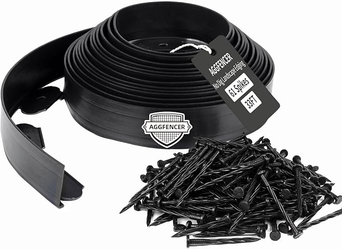 4 in x 33 Ft Garden Landscape Edging, No Dig Garden Edging Border Kit with 61 Pcs Spikes for Flower Bed Lawn Yard Grass Black