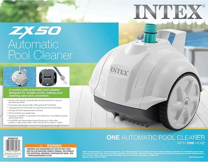 INTEX 28007E ZX50 Suction-Side Above Ground Automatic Vacuum Pool Cleaner: For Smaller Pools – Cleans Pool Floor – Removes Debris – Removable Filter Tray – 21ft Tangle Free Hose