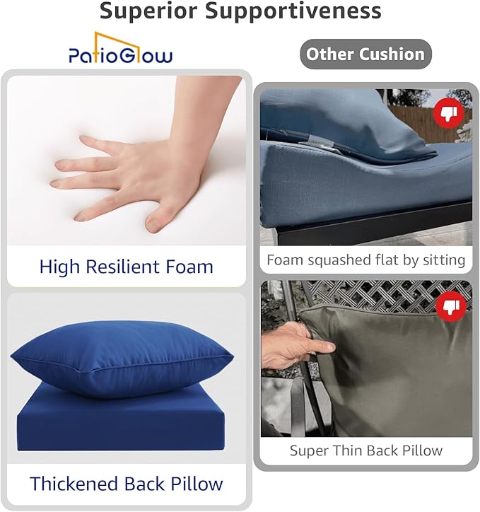 Outdoor Seat Cushion Set 24 x 24 x 4 Inch, Waterproof & Fade Resistant Patio Furniture Cushions with Removable Cover and Ties, Thick Deep Seating Pads for Outside Chair Sofa Couch, Blue