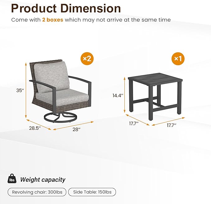 Green4ever Patio Swivel Dining Chairs Set of 2 with 360-Degree Rotating, Metal Outdoor Rocking Chair, All Weather Rattan Patio Chairs for Porch, Bistro, Balcony, Gray