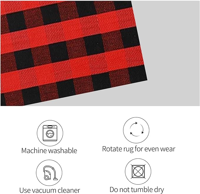 SEEKSEE Cotton Buffalo Plaid Rug 3'x5' Black and Red Checked Rug Washable Doormats Indoor Outdoor Rugs for Layered Front Door Mats, Porch, Kitchen, Farmhouse, Entryway