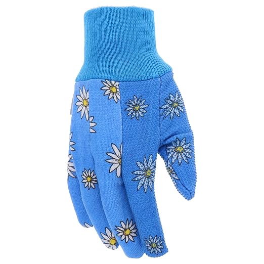 MUD Basic Women's PVC Dotted Palm And Daisy Printed Jersey Garden Glove, Extreme Comfort, Excellent Grip, Durable Wear, Blue, Medium/Large (M61001B-WML),MD61001B-WML (Pack of 3)
