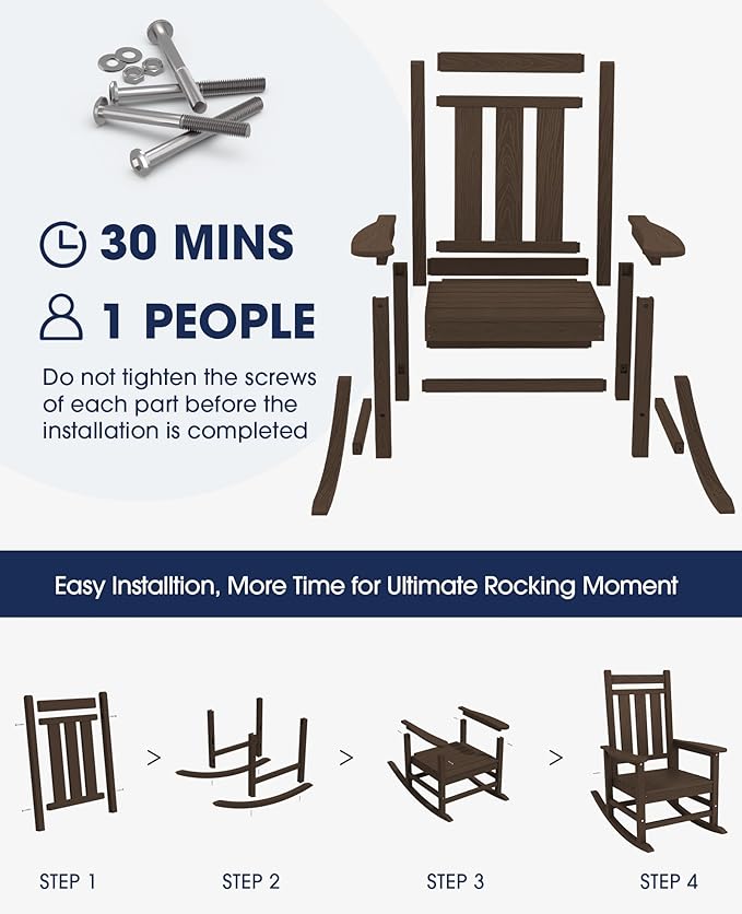 KINGYES Oversized Outdoor Rocking Chair, All-Weather Patio Rocking Chairs for Porch, HDPE Outdoor Patio Rockers with High Back & Wide Seat for Garden, Lawn, Coffee