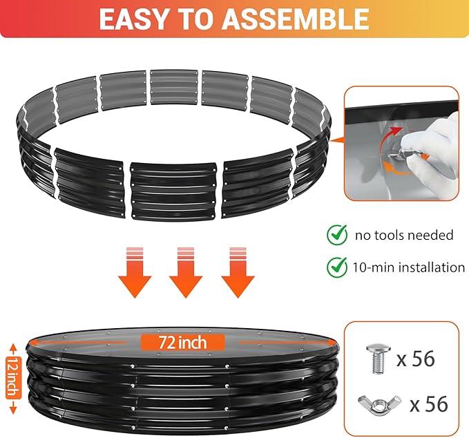 72 Inch Extra Large Fire Pit Ring for Outside, Heavy Duty Wood Burning Firepits & Outdoor Fireplace,12'' Tall High Heat Resistant Fire Bowl Galvanized Steel Portable for Backyard Bonfire,Patio,Camping