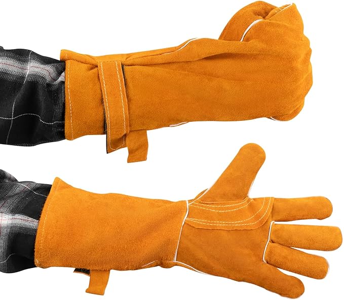 16 Inch Leather Welding Gloves Fire Heat Resistant for Men & Women in Mig Tig Stick Welding or Wood Stove, X-Large