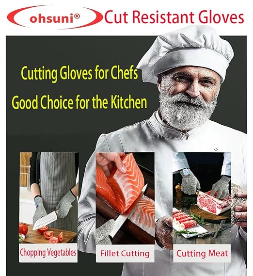 Cutting Gloves, 2 Pairs of Cut Resistant Gloves Food Grade, Cut Resistant Gloves for Kitchen, Oyster Shucking, Fish Fillet Processing, Carving Wood and Gardening(Large-Blue)