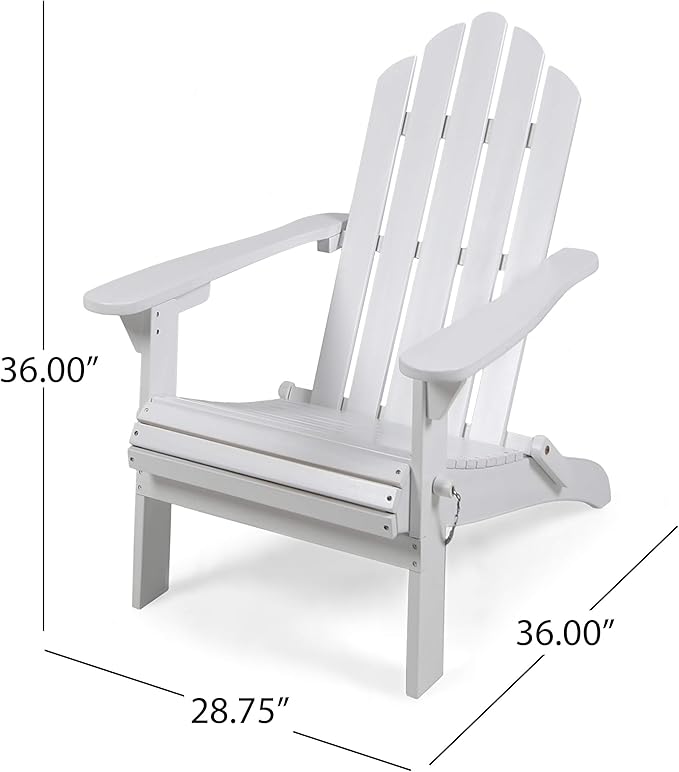 Christopher Knight Home Cara Outdoor Foldable Acacia Wood Adirondack Chair, White Finish