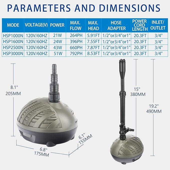 OYO WATER Pond Pumps Submersible Outdoor,792GPH Water Fountain Pump with Fountain Kits for Small Ponds