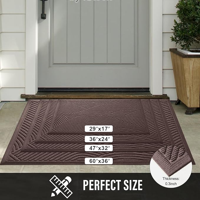 Sturdy Front Door Mat, Absorbent Muddy Dirt Resist Welcome Door Mats Outdoor Indoor, Stain and Fade Resistant, Non-Slip Backing Entry Mat Low Profile Doormat for Entryway, 60×36, Coffee